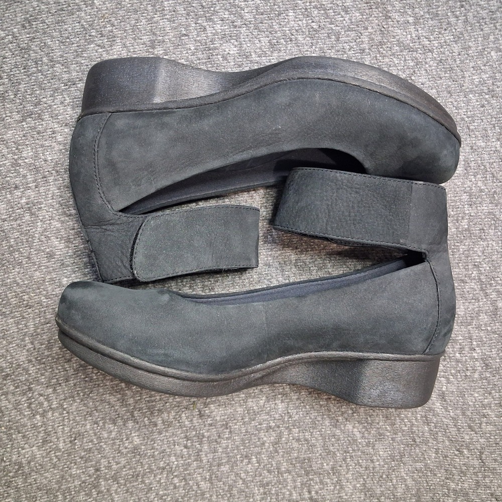 Dansko Black Leather Ankle Strap Wedge Pumps Mary Jane Shoes 9103100200 Size 39